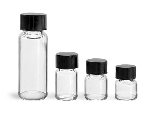 1/3 dram Clear Glass Vials w/Black Phenolic PV Lined Caps