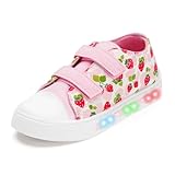 FUNCOO PLUS Kids Light Up Shoes Toddler Canvas Sneakers with Hook and Loop for Girls, Strawberry, Toddler Size 8