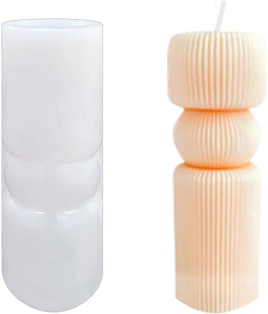 Molde de vela de pilar, molde de vela de rayas cilíndricas 3D, moldes estéticos de pilar a rayas, moldes estéticos de silicona para decoración de