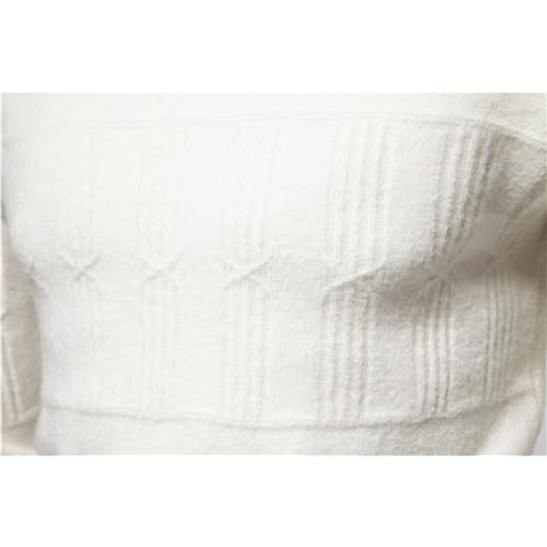 Mens Crewneck Pullover Sweater Long Sleeve Outdoor Knitted Wool Sweater Tops Mens Crewneck Pullover Sweater (White, L)3