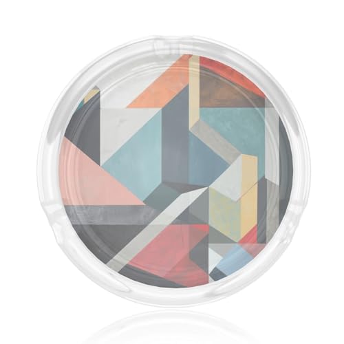 Posacenere rotondo in vetro con stampa geometrica astratta per casa, ufficio, salotti, auto, tavolini decorativi
