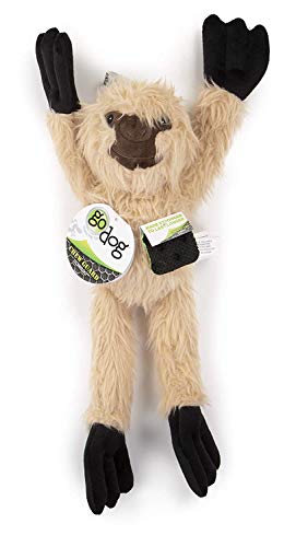goDog Crazy Tugs Fuzzy Sloth with Chew Guard Technology Plush Dog Toy, Tan Large