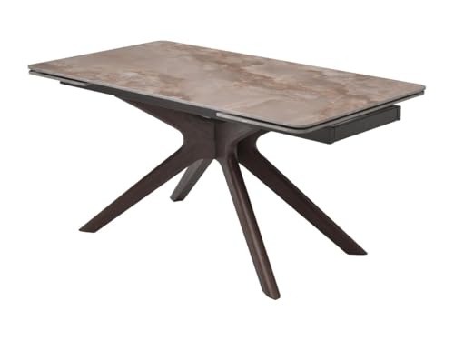 Vente-unique-Esstisch für 6 bis 10 Personen ausziehbar - Keramik, Metall & Holz - Marmor-Optik Taupe - VANIOLA von Maison Céphy