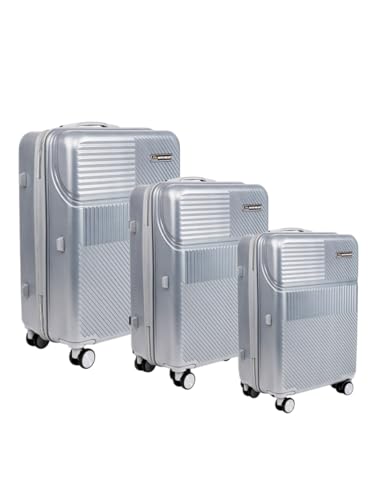 Image of Move-Meant VOYAGEWARE Small Cabin, Medium Check-in & Large Check-in Suitcase | 55 Cm, 66 Cm & 75 Cm | 360 Degree 8 Wheels Number Lock Polycarbonate Silver Trolley Bag | Luggage for Travel - Pack of 3