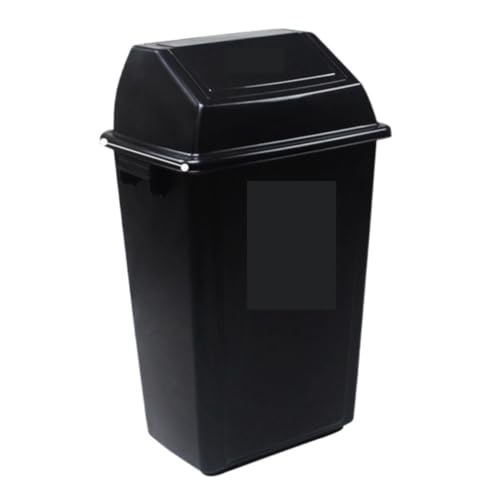 Large 60L Outdoor Trash Can with Swing Lid - Durable Plastic Garbage Bin for Yard, Patio, or Garden - Heavy-Duty Large Capacity Waste Container (Black)