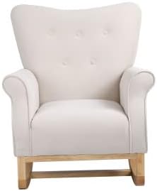 Miniatura 6 de TRIPLE TREE Mecedora tapizada, silla decorativa para sala de estar con respaldo de ala y patas de madera de goma, basculante pequeño de terciopelo,