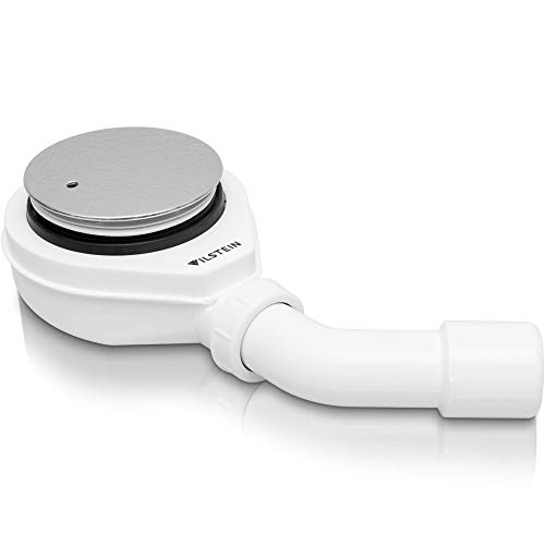VILSTEIN Ablaufgarnitur 90mm für Dusche & Badewanne Duschablauf Flach mit Geruchsstop & Haarsieb Bis zu 40L/Min Ablaufleistung Chrom Abdeckung Dusch- & Badewannenabfluss