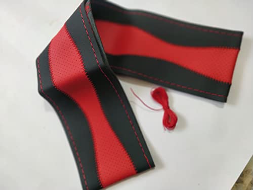 Image of BLACKBIRD Faux Leather | Stitchable Breathable | Stitchable Anti Slip Car Grip Steering Wheel Cover (Black & Red)