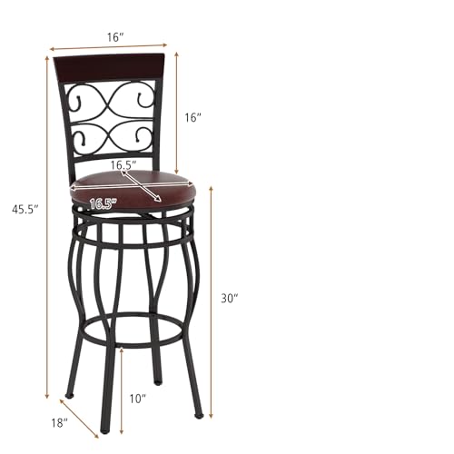 Butacos altos de bar de 30 pulgadas, juego de 2 unidades, giratorios 360 grados, estilo retro, con asiento y respaldo acolchados en cuero sintético, para cocina, bistró, pub y sala miniatura 2