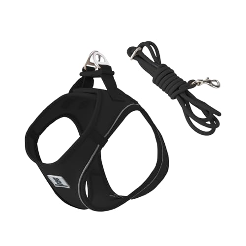 SMALL COMBINATION Adjustable Dog Harness with Leash, Reflective Mesh, No-Pull Design，Matching Lead Rope (Black, L)