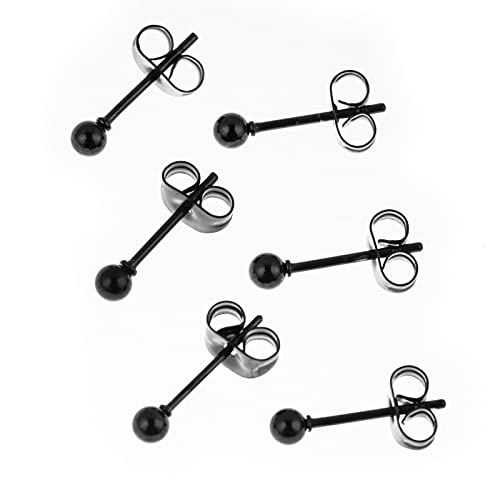 Memsion 316L Surgical Steel Earrings Hypoallergenic Black Ball Stud Earrings Set For Women Men Girls Nickel Free Cartilage Ear Rings 3Pairs Of 3Mm Ball Stud Earrings #TOP2