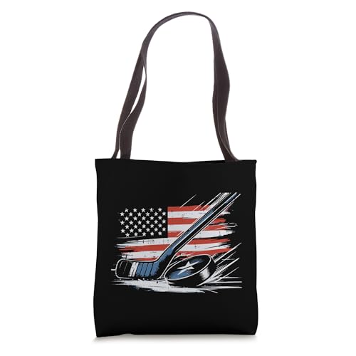 4th Of July Ice Hockey Stick Puck US Flag Men Boys Kids Tote Bag