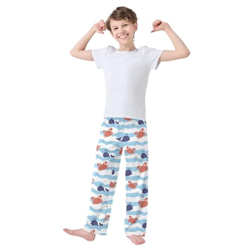 Whale Crab Wave Boys Long Pants Soft Trousers Elastic Waist Kids Lounge Bottoms with Pockets S-XL2