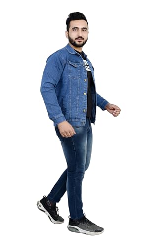 Image of Classic Denim Jacket, Medium Wash Blue, Button Front, Long Sleeve