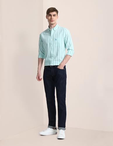 Image of U.S. Polo ASSN. Striped Regular Fit Cotton Shirts for Men - 100% Cotton, Full Sleeve Mens Casual Shirts
