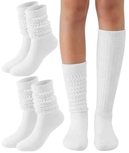 PLULON 2 Pairs White Slouch Socks for Women Scrunch Slouchy Long Boot Socks Knee High Knit Tube Leg Warmers for Boots Sneakers Athletic Essentials (Size 5-11)
