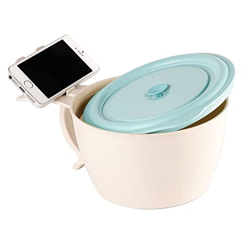 Shopwithgreen Microwave Noodle Bowls With Lid - 40 OZ Large Wheat Straw Soup Mug with Phone Holder - Microwave & Dishwasher Safe, for Soup, Noodle, Ramen, Cereal