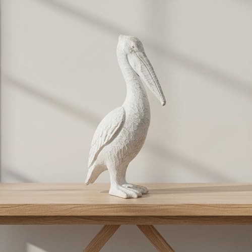 Figura Decorativa Pelícano Cerámica Blanca 14 in