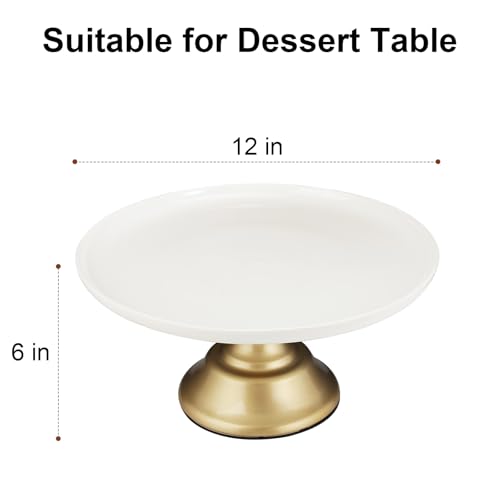 Ruckae White Ceramic Cake Stand 12 Inch Metal Wedding Cake Plate Round Dessert Stand Cake Plate Cupcake Stand for Party Table Display - Image 4