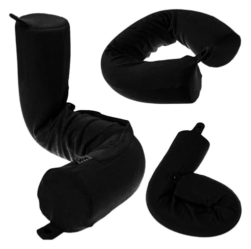 Image of Dot&Dot Twist Memory Foam Travel Pillow for Airplanes - Travel Neck Pillow for Sleeping - Airplane Pillow for Neck Support, Chin, Lumbar and Leg - Adjustable, Bendable Neck Roll Pillow (Onyx)