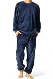 [ベンケ] 【着る毛布のような暖かさ】 もこもこ パジャマ メンズ 長袖 ルームウェア 上下セット 裏起毛 無地 厚手 暖かい 部屋着 防寒 冬 秋 寝巻きメンズ メンズパジャマ モコモコパジャマ あったかいパジャマ （ネイビー L)
