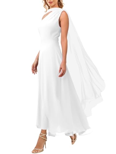 Image of Aisbei Women's Elegant One Shoulder A Line Flowy Maxi Dress Evening Gowns Party Formal Wedding Guest Dresses with Cape