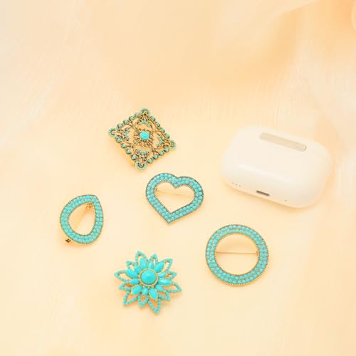 Image of Turquoise West Cowboy Oval Tear Drop Brooch Pin for Women Retro Brooches Pins Classic Fashion Jewelry Accessories Gift