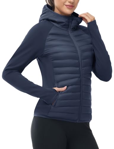 TBMPOY Women's Running Winter Jackets with Hood Warm Lightweight Insulated Water Resistant Hybrid...