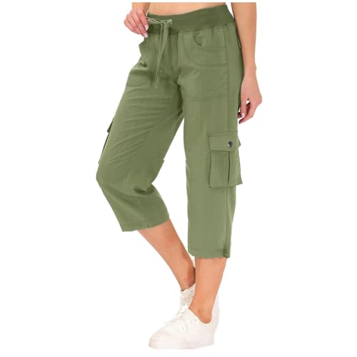 Cargo Pants Women High Waisted, Womens Cargo Capris with Pockets, Capri Pants for Women Casual Summer 2025 Trendy