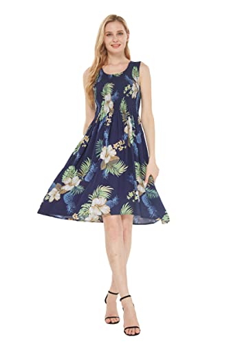 Image of Matchable Family Hawaiian Luau Men Women Girl Boy Clothes in Pineapple Garden Navy