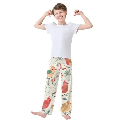 Christmas Birds Boys Long Pants Soft Trousers Elastic Waist Kids Lounge Bottoms with Pockets S-XL3
