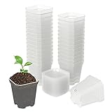 foxany 3' Clear Nursery Pots, 30 Pcs Thick Plastic Plant Pots, Square Flower Planting Pots, Seedling Planter Seed Starter Pots with Saucers