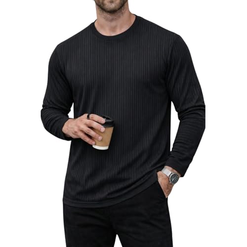 Image of Mack Jonney Men's Striped Ribbed Black Full Sleeve T-Shirt | Premium Soft Stretch Fabric | Casual Wear Round Neck Tee-M6265