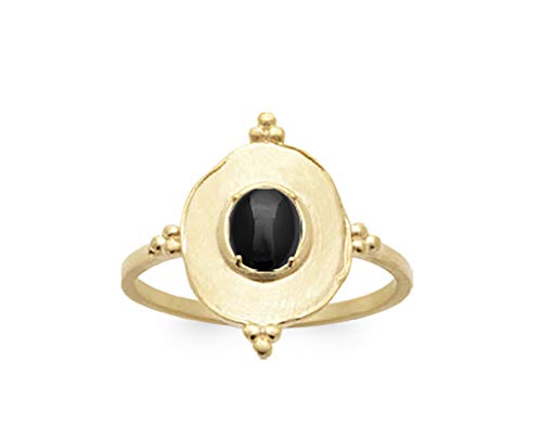 Bague Agate Noire plaqué or 18k anti-ternissement au look vintage chic