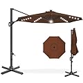 Best Choice Products 10ft Solar LED Cantilever Patio Umbrella, 360-Degree Rotation Hanging Offset Market Outdoor Sun Shade for Backyard, Deck, Poolside w/Lights, Easy Tilt, Cross Base - Brown