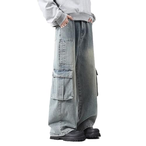 Men's Baggy Jeans Vintage Cargo Jeans Y2K Hip Hop Grunge Jnco Jeans Straight Leg Denim Pants with Pockets