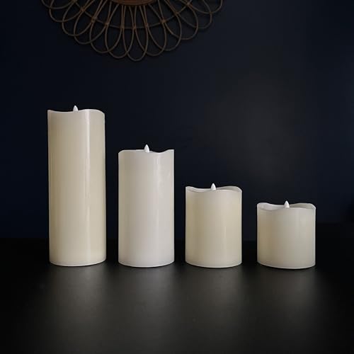 Image of Stonebriar 3 Count Ivory Real Wax 3x8 Flameless LED Pillar Candles with Remote and Timer
