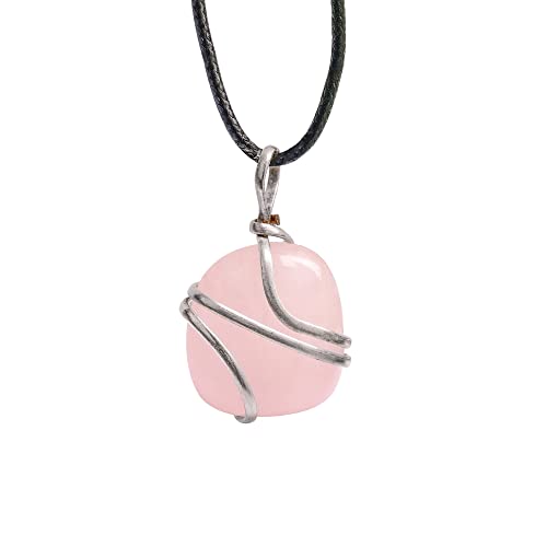 ABHISUBYA Collier avec pendentif de guérison en cristal de quartz rose brut - Protection d'énergie négative purifiante véritable pierre précieuse chakra zodiaque guérison breloque authentique emballée Cover