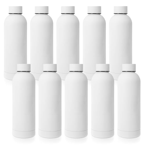 Bokon 10 Pcs 17 oz Stainless Steel Water Bottles Bulk, White