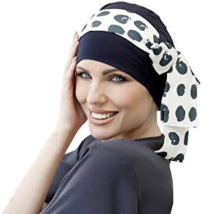 MASUMI Cancer Headwear for Women with Chemo Hairloss | Bamboo Head Turban | Chemotherapy Hat for Teenage Girls | Head Cover | Ladies Headgear for Alopecia Patients Yanna (Navy White Polka Dot)