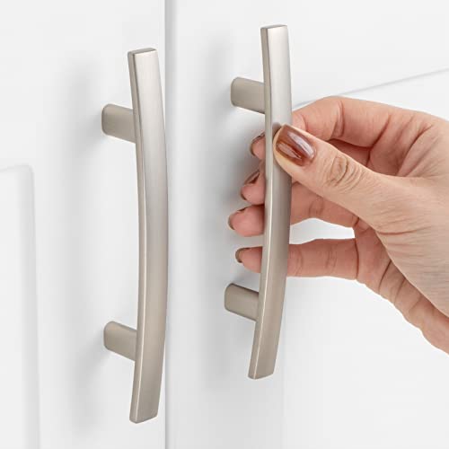 ASKANO 10 Pack 3 Inch Hole Centers, Curved Brushed Nickel Cabinet Pulls Satin Nickel Cabinet Handles Silver Kitchen Hardware for Cabinets ZP2204 Drawers Bedroom Dresser Bathroom Vanity Cupboard Closet