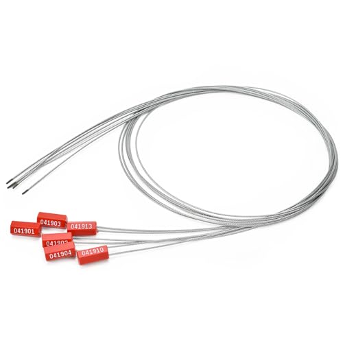 3.9 Feet Steel Wire Cable Seals Tamper Resistant Security Seal Tags Numbered Self-Locking Safety Seals Length 1.2m (Pack of 100pcs, Red)