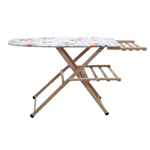 Asse da Stiro, Tavola da Stiro, Regolabile e Pieghevole, 115x40x140h cm, Legno Faggio, PortaCaldaia, Made in Italy (Naturale)