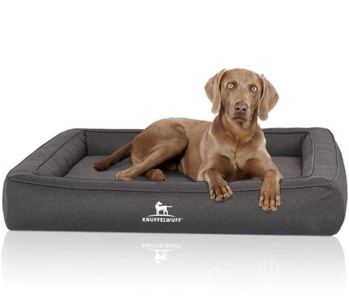 Knuffelwuff Orthopädisches Hundebett aus Velours mit Handwebcharakter Yukon XXL 120 x 100cm Anthrazit