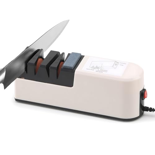 Afilador de cuchillos, afilador eléctrico de 2 niveles, ergonómico, diamante para afilado fino y cerámica especial para afilado de precisión