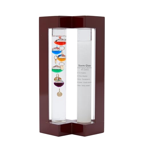 With Glass Galileo Thermometer With 5 Multi Colored Balls From 64&ordm;f To 80&ordm;f Fitzroy Storm Glass Gift For Family Or Friends Present Home, Office Indoor D&eacute;cor (7.8" X 4.8")