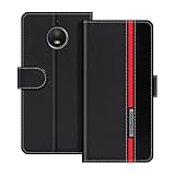 UOGNADGD Lederhülle Kompatibel mit Motorola Moto E4 Plus Klappbares Portemonnaie-Hülle mit Magnetverschluss Ständer & Kartenfächern stoßfestem Schutz (Schwarz)