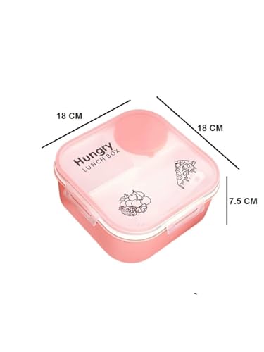 Image of KITNET Hungry Bento Lunch Box for Kids & Adults | Leakproof, 4-Compartment Tiffin with Spoon & Fork | BPA-Free, Microwave & Dishwasher Safe Pink