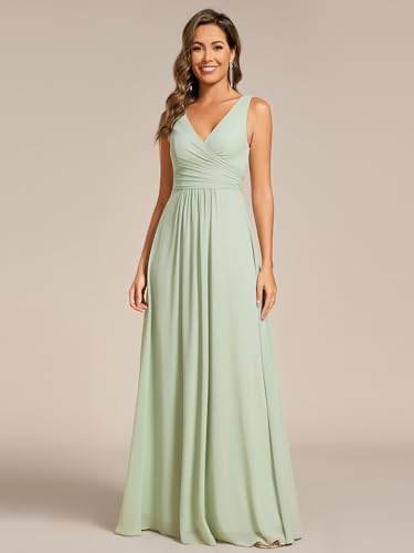 Image of Ever-Pretty Women's Elegant V Neck Pleated Sleeveless Chiffon Floor Length Bridesmaid Dresses 02355