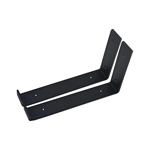 Shelf Brackets 2 Pack Heavy Duty Floating 9.25"L x 6.0"H x 1.5"W Black Metal Shelves Wall Mounted Rustic Iron J Shelf Brackets with Lip for Open Shelving Brackets Cover